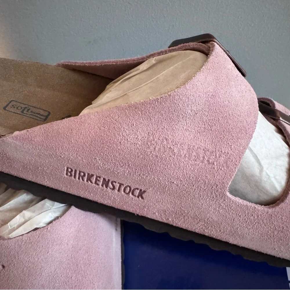 Birkenstock Arizona Leather/Suede Slide Sandals in Candy Pink